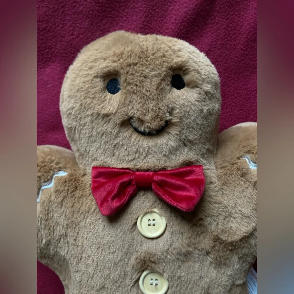 Martha Stewart Gingerbread Boy Bowtie Brown Plush Pillow 17”